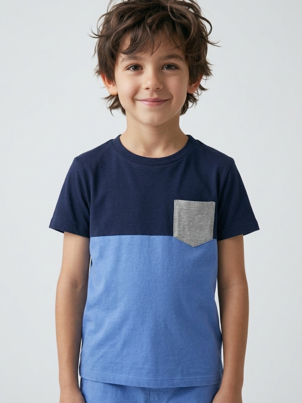 Andy & Evan Navy and Light Blue Colorblock Tee with Gray Pocket